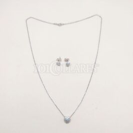 Conjunto plata rodiada con circonitas Corazón relieve