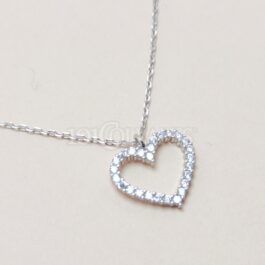 Collar en plata rodiada y circonitas Corazón Hueco