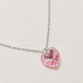 Collar en plata con Corazón Rhinestone Rosa