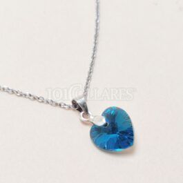 Collar en plata con Corazón Rhinestone Azul