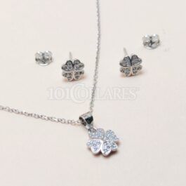 Conjunto plata rodiada con circonitas Trébol
