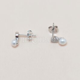 Pendientes de plata rodiada con perla y circonita