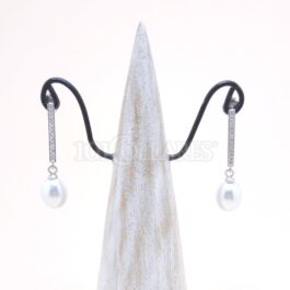 Pendientes de plata rodiada con perla y circonitas