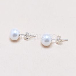 Pendientes de plata con perla botón 8mm