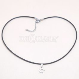 Collar cuero y acero c/colgante Sol