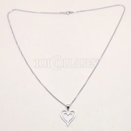 Collar en plata rodiada y circonitas Corazón doble