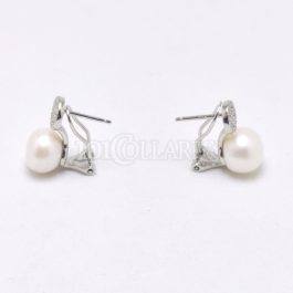 Pendientes de plata rodiada con perla y pavés de circonitas