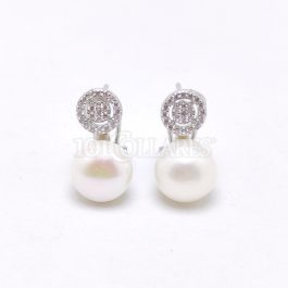 Pendientes de plata rodiada con perla y pavés de circonitas