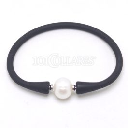 Pulsera de Caucho y Perla  Blanca Cultivada
